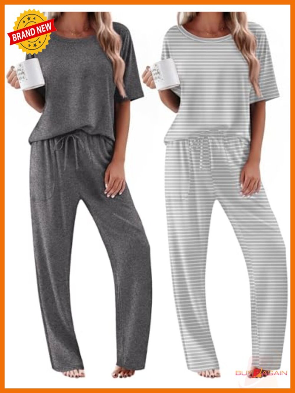 2 Pack Women's Pajama Sets Short Sleeve Lounge Pjs 95% Polyester